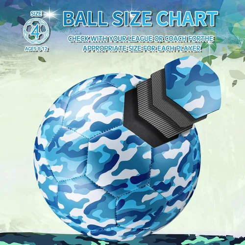 Vista 3 de Libima Balón de fútbol de camuflaje con inflador, tamaño oficial 4, para interiores y exteriores, colorido y suave, juguete para niños y niñas