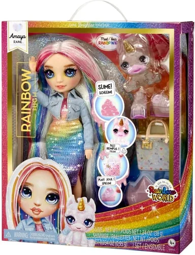 Vista 4 de RAINBOW HIGH Muñeca de moda con kit de slime y mascota - Amaya (arcoíris) - Muñeca centelleante de 11.0 in con ciervos con purpurina para bricolaje