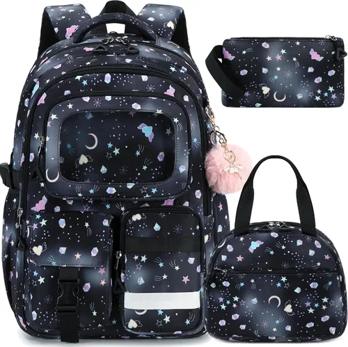 Vista 13 de AO ALI VICTORY - Mochila para niñas con lonchera, mochilas escolares para niños y niñas de escuela primaria y secundaria, lindo juego de mochilas