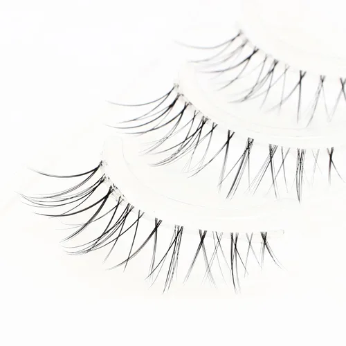 Vista 7 de Natural Lashes Round Shape with Eye-openning effect Criss crossed eyelashes with invisable strong band 3 pairs Set Q11