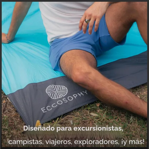 Vista 3 de ECCOSOPHY Manta de playa a prueba de arena, 100% impermeable, manta de picnic de 60 x 55 pulgadas, manta de bolsillo compacta para exteriores, funda