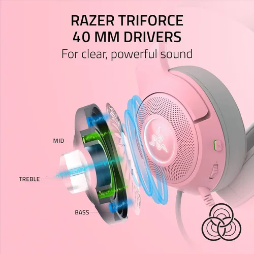 Vista 7 de Auriculares Razer Kraken Kitty V2 USB con cable RGB: Orejas Kitty Chroma - Iluminación reactiva para transmisión - Micrófono cardioide HyperClear