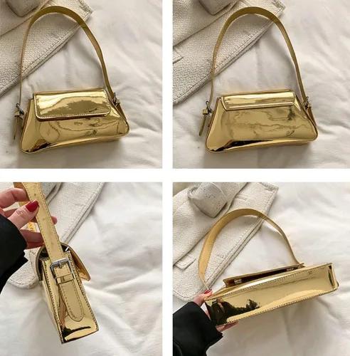 Vista 6 de Bolso hobo para mujer, de charol, de color plateado brillante, bolso de hombro Y2K, bolso de hombro para fiesta 2023