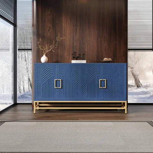 Vista 11 de Armario de almacenamiento de madera con estantes ajustables, mesa de consola de estilo tradicional con manija de puerta de flores talladas para sala