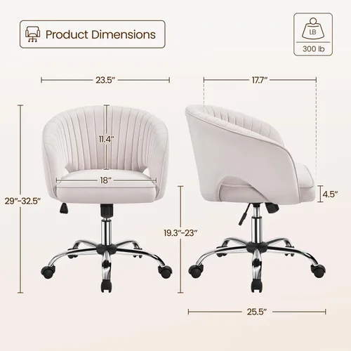 Vista 3 de Topeakmart Moderna silla de terciopelo para tocador, silla de escritorio de maquillaje, sillón ajustable con respaldo de barril copetudo para sala