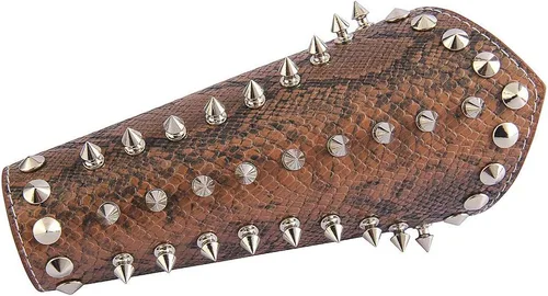 Vista 2 de Jeilwiy Pulsera de guante de cuero, brazaletes medievales, muñequera vikinga, caballero LARP, brazos vikingos, disfraz renacentista