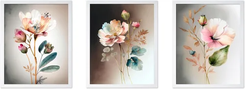 Vista 37 de Poster Master Póster botánico vintage de 3 piezas, estampado floral retro, regalo para artistas, amigos, flores de acuarela, brillante, azul