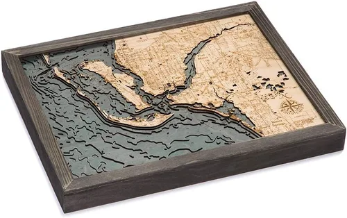 Vista 2 de Fort Myers - Tabla de madera náutica 3D, marco gris, 16 x 20 pulgadas