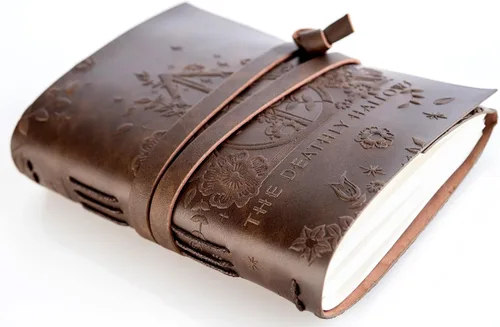 Vista 2 de CON*QUEST Conquest Journals Harry Potter Las Reliquias de la Muerte Cuaderno envuelto en cuero, 5"x7", cuero vegano, cubierta en relieve, 240