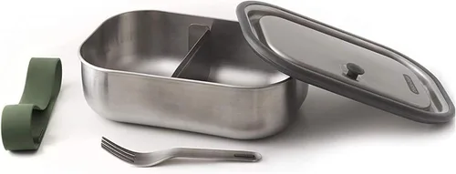Vista 4 de Black+Blum - Lonchera de acero inoxidable 3 en 1, a prueba de fugas, multifuncional, sin plástico, con válvula de vacío, caja Bento con divisor