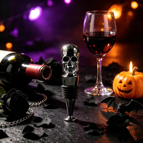 Vista 7 de Tapón de vino con calavera de Homestia, tapón de botella protector de vino, corchos de vino reutilizables para bebidas, protector de vino Negro