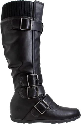 Vista 2 de Generación Y - Botas altas de media pantorrilla con detalle de calentador acanalado, hebillas y suela de goma, para mujer