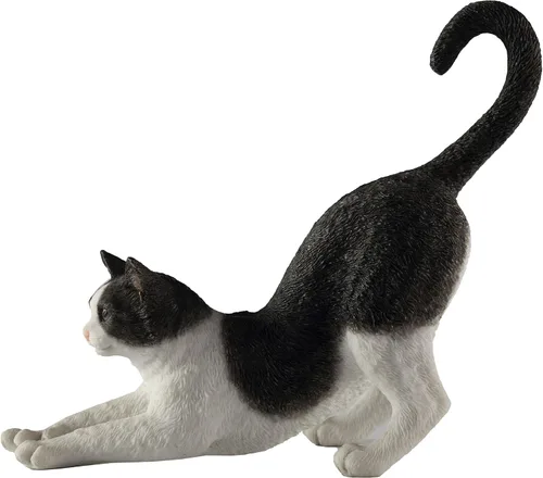 Vista 6 de Veronese Design Figura pintada a mano de resina de estiramiento de gato blanco y negro de 4 7/8 pulgadas
