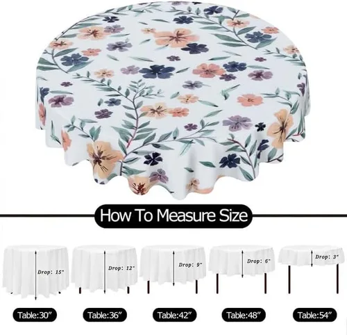 Vista 6 de Exquisite Floral Round Tablecloth White Table Cloth Decor Washable Table Cover with Wrinkle Resistant for Home Kitchen Dining Room Picnic Camping