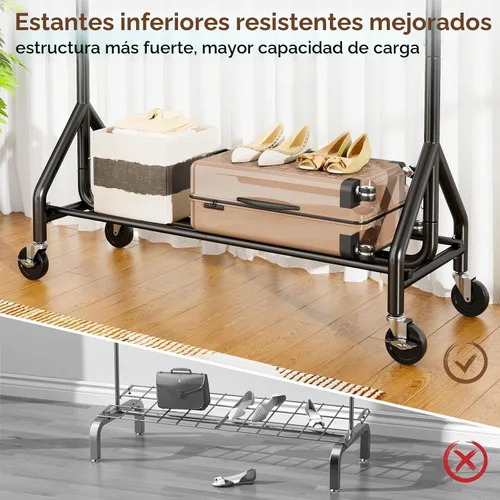 Vista 5 de HYSEYY - Perchero para ropa de gran capacidad de 450 LBS, perchero de metal para ropa, perchero rodante de pie para colgar ropa con ruedas