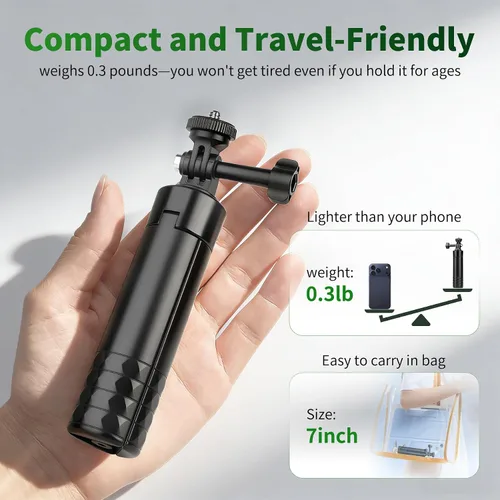 Vista 7 de JOILCAN Mini trípode para selfie stick de 25.2", trípode portátil con mango Cámara de acción Selfie Stick para GoPro Hero 13/12/11/10/9/8/Max