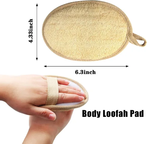 Vista 4 de FEBSNOW Esponja corporal de lufa – 4 unidades de esponja exfoliante para la espalda, esponja de baño de lufa natural, esponja exfoliante