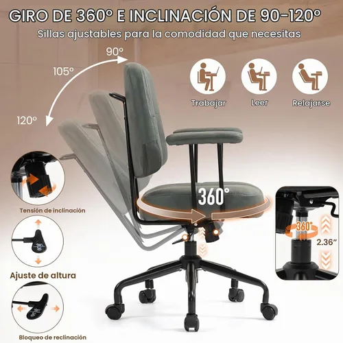 Vista 3 de ECOTOUGE Silla de oficina en casa, silla de cuero sintético moderna de Verde