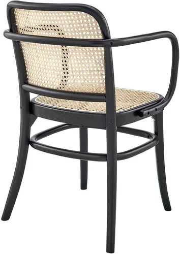 Vista 6 de Modway Winona - Silla de comedor de madera de olmo con asiento de ratán de caña en color negro, 21 x 22,5 x 32