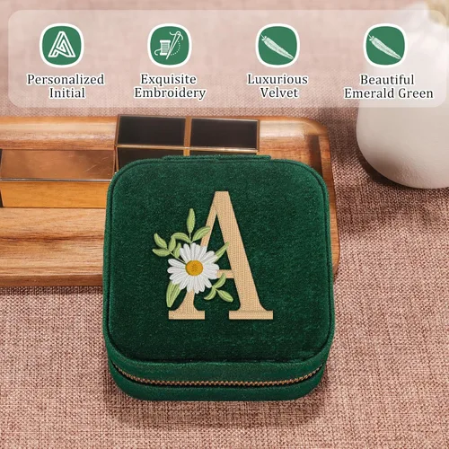 Vista 2 de GSPY Joyero de viaje de terciopelo, estuche de viaje pequeño, joyero personalizado con inicial, organizador de joyas de viaje, regalos de monograma