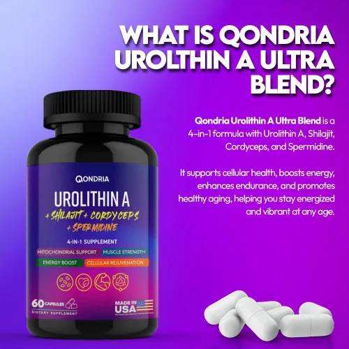 Vista 2 de Urolitina Un suplemento de 500 mg con mezcla de energía 4 en 1 de espermidina de 10 mg, Shilajit 300 mg y Cordyceps 400 mg por porción - Aumenta