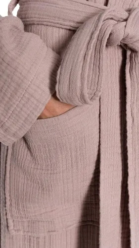 Vista 4 de Bata de baño unisex de muselina turca, 100% algodón, suave, absorbente, lavado de ropa natural