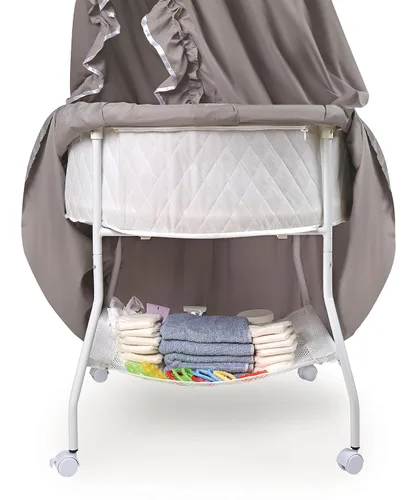 Vista 6 de Badger Basket Moisés Empress para bebé y cama de noche con ropa de cama, almohadilla y cesta de almacenamiento, gris/blanco