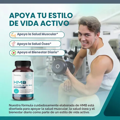 Vista 2 de Advanced HMB 5 en 1 para masa muscular y apoyo de recuperación, 180