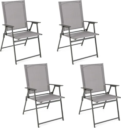 Vista 11 de Giantex Juego de 2 sillas plegables para patio, sillas de césped al aire libre con marco de metal a prueba de óxido, sillas de comedor portátiles