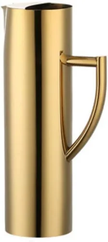 Vista 7 de Jarra de agua de acero inoxidable para restaurante, boca plana, jarra de bebidas de metal, 47 onzas, jarra de té pulida con espejo, dorado MUGLIO Oro