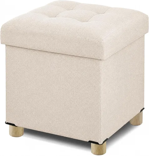 Vista 14 de BRIAN & DANY Ottoman with Storage, Small Storage Ottoman for Dorm, Linen Folding Ottoman Foot Stool with Legs for Living Room and Bedroom Gris