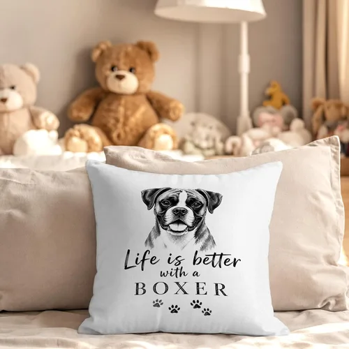 Vista 5 de Black and White Funny Boxer Dog Throw Pillow Cover 18x18 Inch Better-boxer