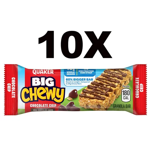 Vista 3 de Quaker Big Chewy, Barras de granola, 60% más grandes, chips de chocolate, (10 unidades)