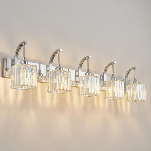 Vista 13 de Luces de tocador de cristal de 3 luces negras para tocador de baño, modernas lámparas de baño de cristal sobre espejo de 23.62 pulgadas de largo