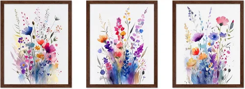 Vista 45 de Poster Master Póster botánico vintage de 3 piezas, estampado floral retro, regalo para artistas, amigos, flores de acuarela, brillante, azul
