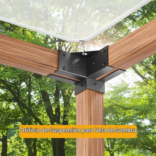 Vista 3 de Kit de soportes para pérgola 4 x 4, soportes de esquina de carpintería con recubrimiento de polvo de 3 vías, 2 hombros de soporte y 2 bases