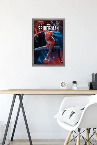 Vista 6 de Trends International Marvel Comics - Póster de pared de Spider-Man - Poses de 14.725 x 22.375 pulgadas, versión enmarcada de madera de granero