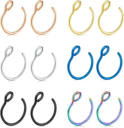 Vista 7 de D.Bella Piercing falso de 0.71 oz para labio sintético, septum y nariz, 0.31 pulgadas Dorado