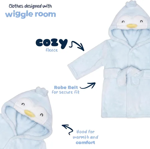 Vista 6 de Gerber - Bata de baño unisex para bebé, suave, de felpa, con capucha, diseño de personaje animal Azul Penguin