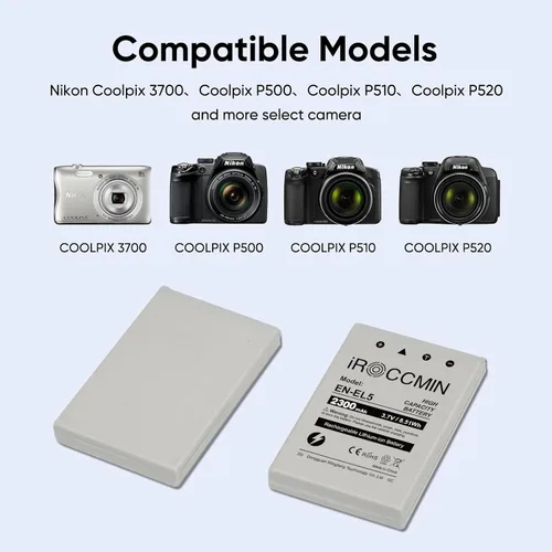 Vista 6 de 2 baterías de repuesto EN-EL5 de 2300 mAh para Nikon Coolpix 3700, 4200, 5200, 5900, 7900, P3, P4, P80, P90, P100, P500, P510, P520, P530, P5000