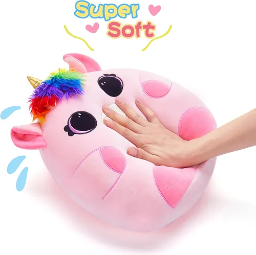 Vista 5 de Almohada grande de peluche de unicornio, tamaño grande, lindo y suave de 13 pulgadas de grasa Kawaii para abrazar, regalo para niños (unicornio)