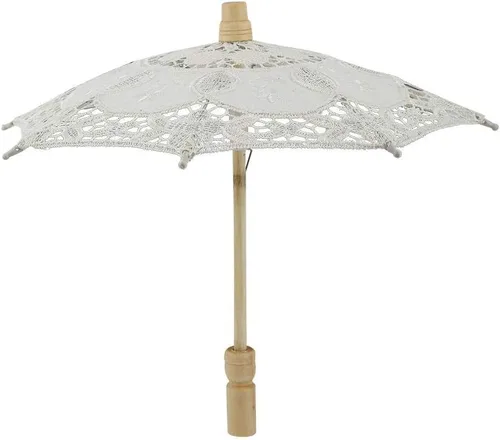 Vista 7 de Diyeeni Paraguas de novia, elegante sombrilla de bordado de algodón con encaje floral hecho a mano, sombrilla con mango de madera para bodas