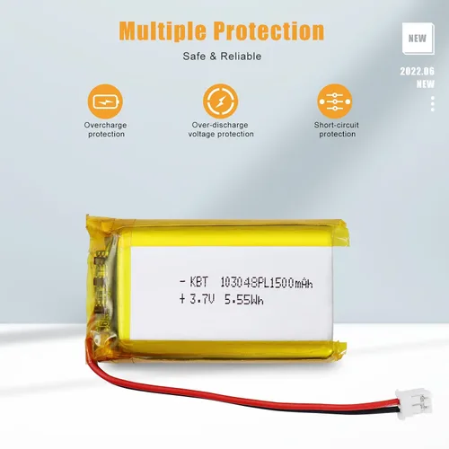 Vista 3 de KBT 2Pack 1500mAh 103048 Polymer Ion Battery 3.7V Rechargeable LiPo Battery with JST PH 2.0mm-2Pin Connector for RC Toy, Small Speaker, DIY