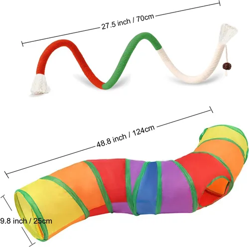 Vista 6 de Juego de túnel en S y cuerda masticable plegable y duradera, juguete interactivo para gatitos de interior para juego activo