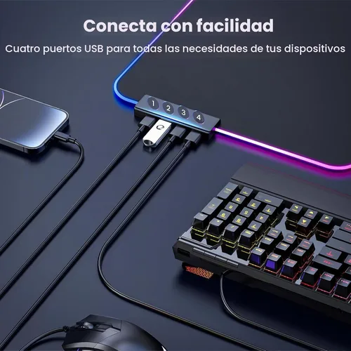Vista 2 de BladeHawks Alfombrilla de ratón para juegos RGB con Hub USB de 4 puertos, 14 modos de iluminación, base antideslizante extragrande de goma