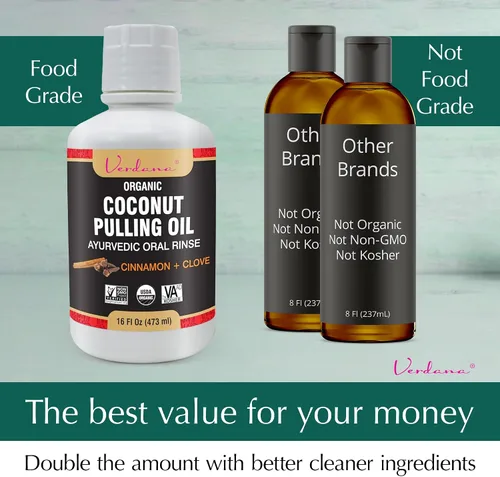 Vista 5 de Verdana Enjuague bucal con aceite orgánico – 16 onzas de canela y clavo – Enjuague de aceite de coco orgánico USDA para dientes y encías – Enjuague
