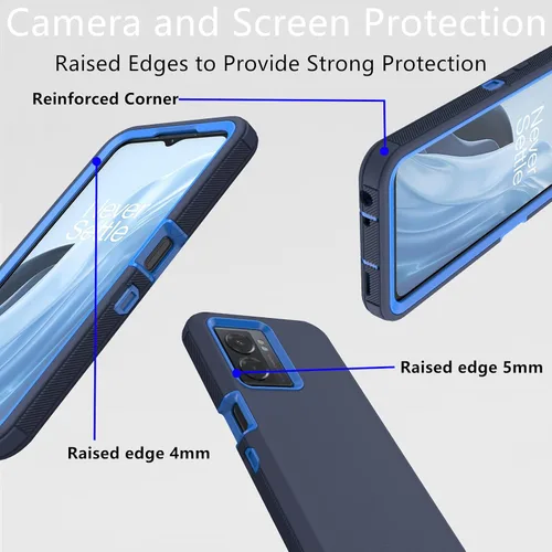 Vista 4 de Funda protectora resistente para Oneplus Nord N300 5G, resistente a prueba de polvo, a prueba de golpes, protección contra caídas, 3 en 1, funda Azul