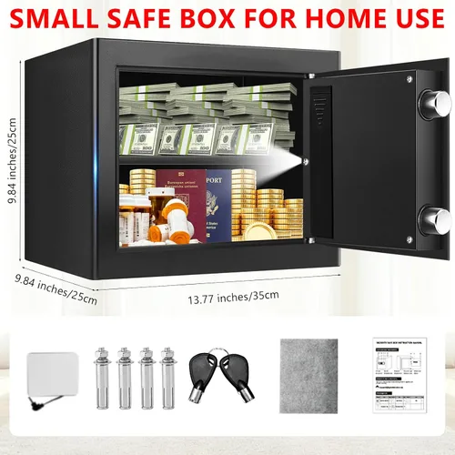 Vista 2 de Caja fuerte pequeña de 1.3 Cub para uso doméstico, a prueba de fuego y agua, caja de seguridad digital ignífuga con cerradura de combinación