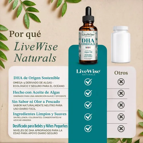 Vista 4 de Omega 3 DHA Baby Drops Vegan Liquid Omega 3, 60 porciones, 1 oz