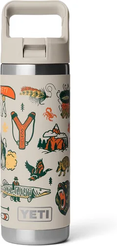 Vista 17 de YETI Rambler Botella de 18 onzas, aislada al vacío, de acero inoxidable con tapa de popote a juego de colores, rojo rescate